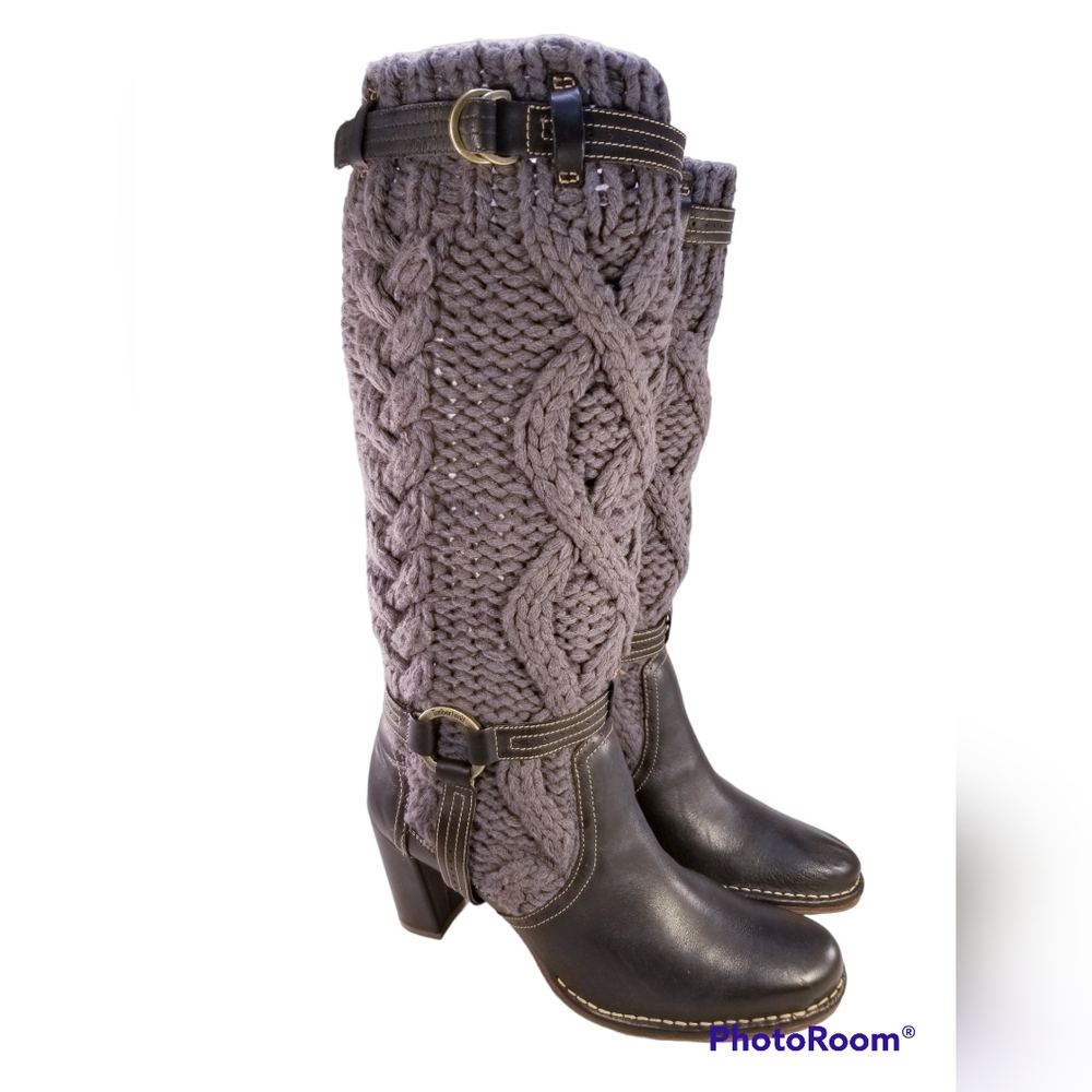 AMAZING CABLE KNIT AND LEATHER HARNESS TIMBERLAND 88310 WOMEN BOOTS SIZE 10 M